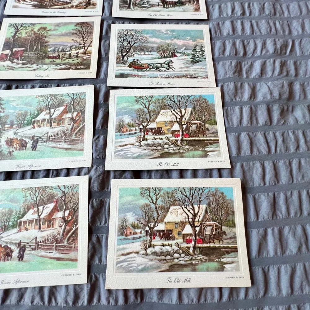 Currier & Ives Vintage Winter Scene Greeting Cards Set of 18 with Envelopes